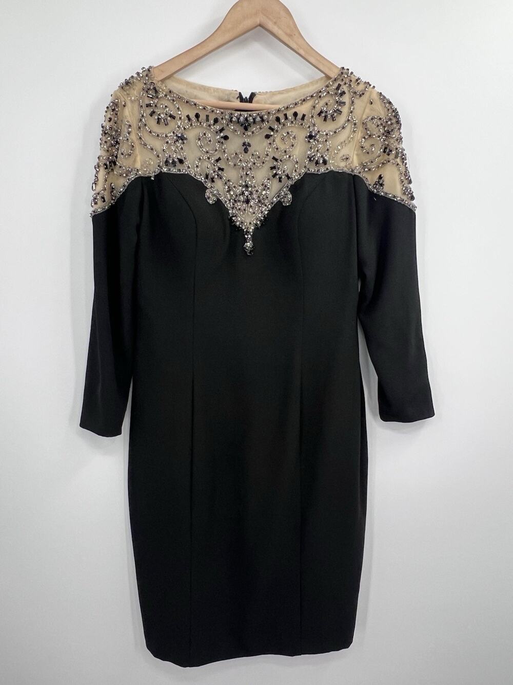 Janique Black Sequin Rhinestone Embellished Long Sleeve Cocktail Shift Dress 10